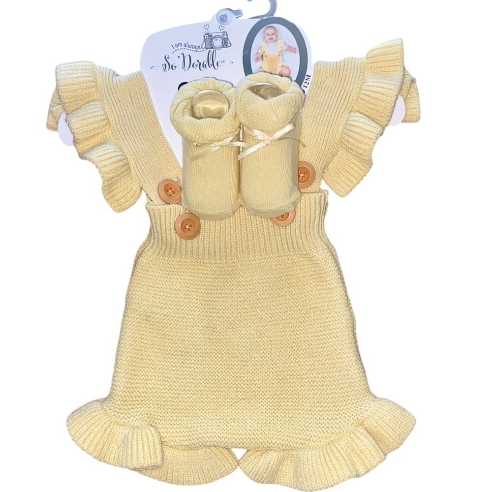 SO DORABLE Romper Bootie Set Sweater Knit Pale Yellow Infant Size Up to 12M NWT